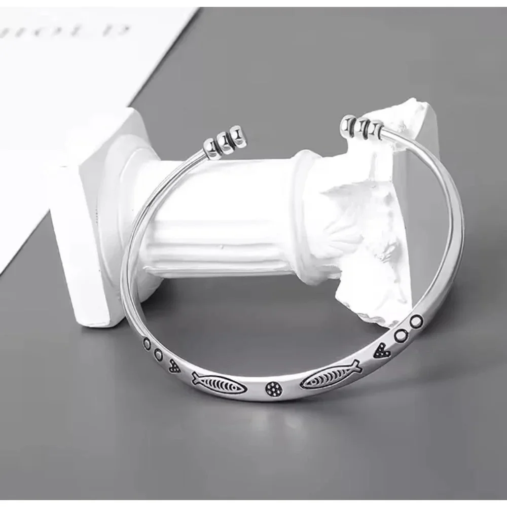 NEW Fish 925 Sterling‎ Silver Cuff Bracelet, 58mm Adjustable